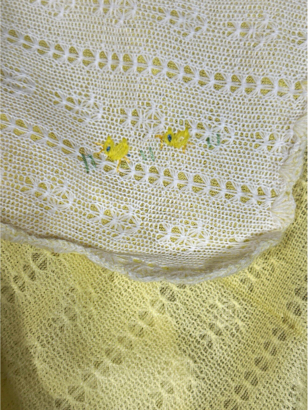 Vintage White Knitted Embroidered Baby Crib Blanket, Unisex, Crib Bedding